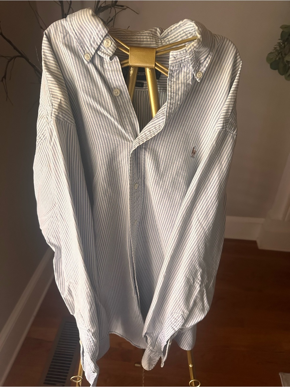 Ralph Lauren Light Blue & White Striped Cotton Button-Down Shirt